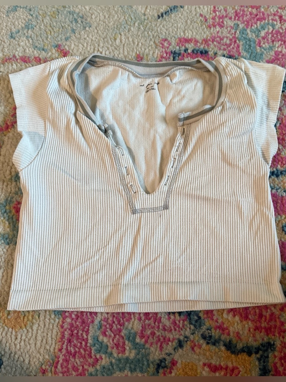 Urban Outfitters White Ribbed V-Neck Crop Tank